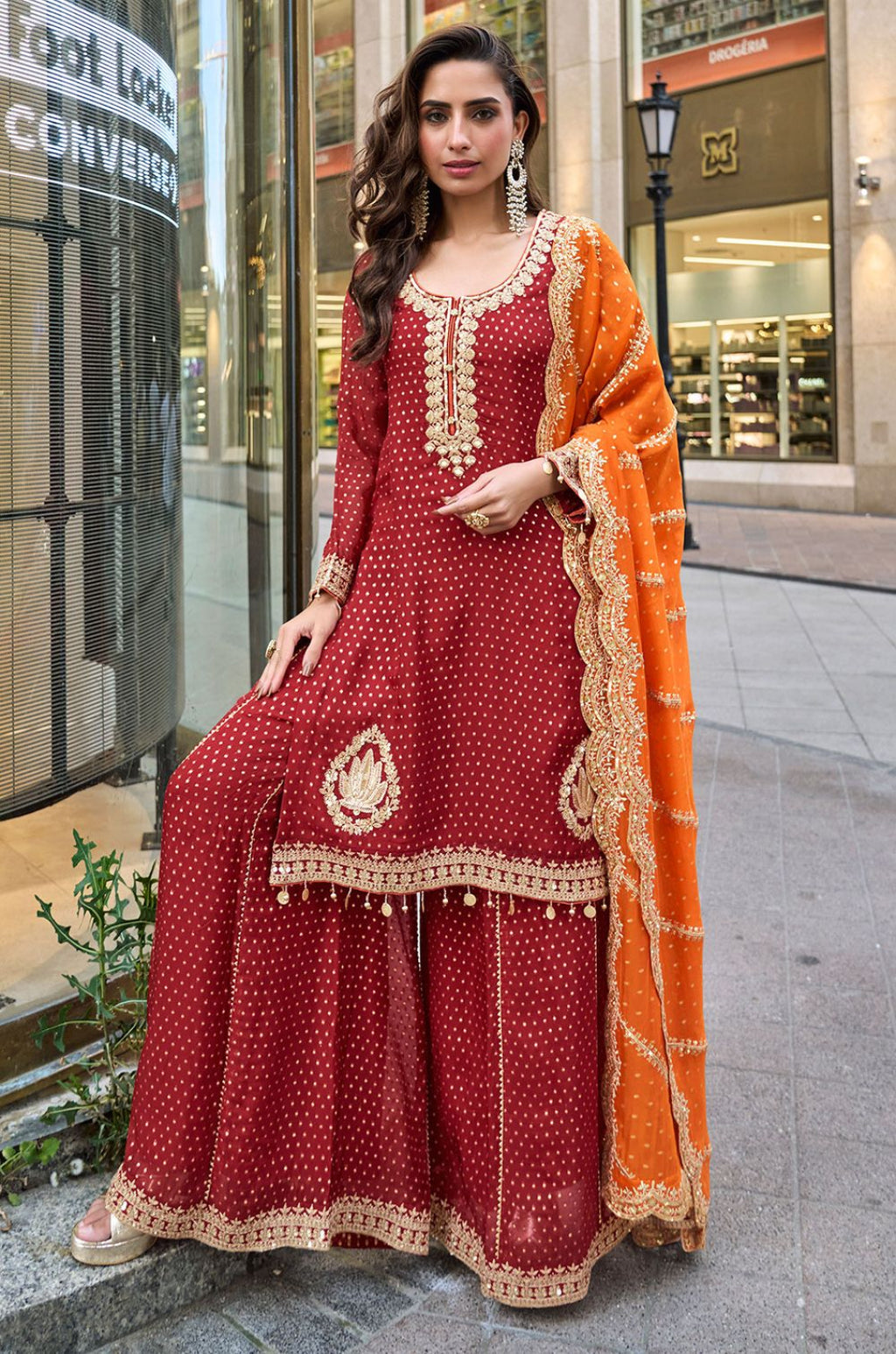 Red Silk Salwar Kameez - SFSA561504R