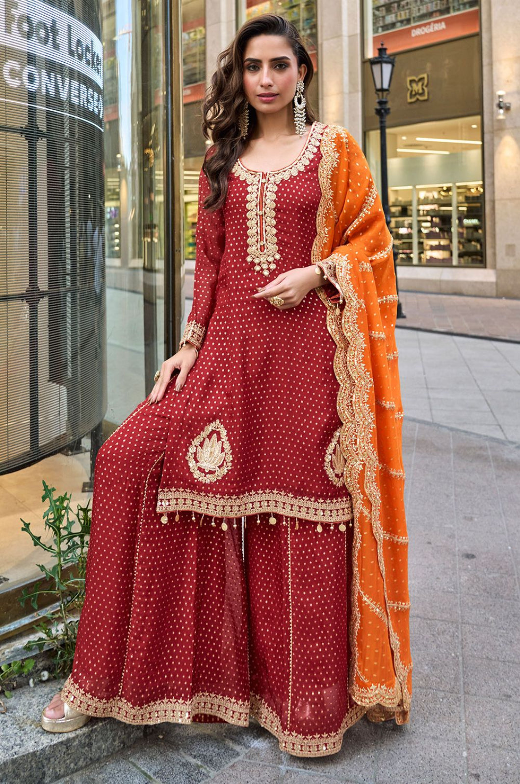 Red Silk Salwar Kameez - SFSA561504R
