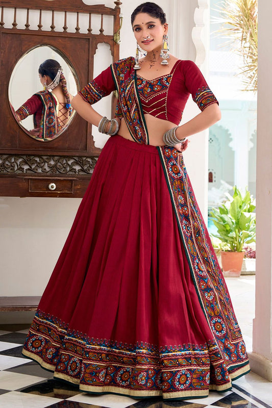 Red Tussar Silk Navratri Lehenga Choli SFROY548704R