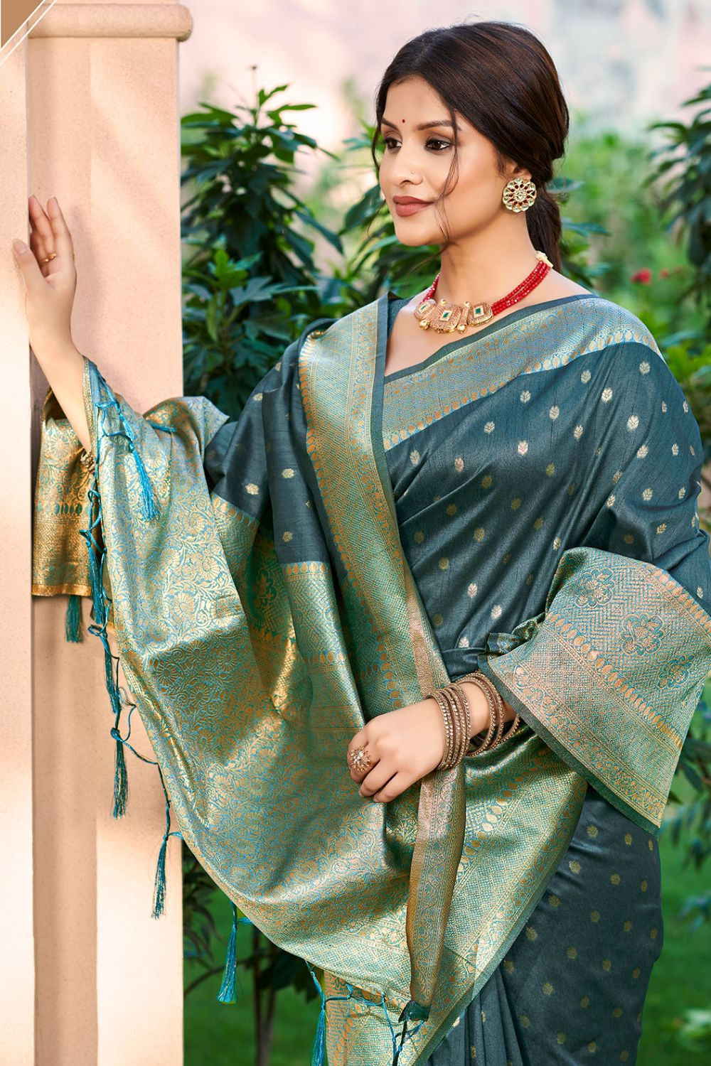 Turquoise Wedding Silk Saree With Blouse  SFSGM118701