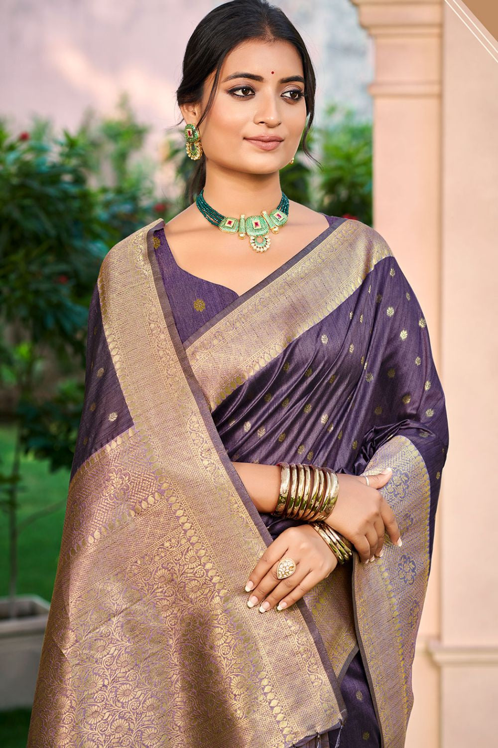 Purple Wedding Silk Saree With Blouse SFSGM118702