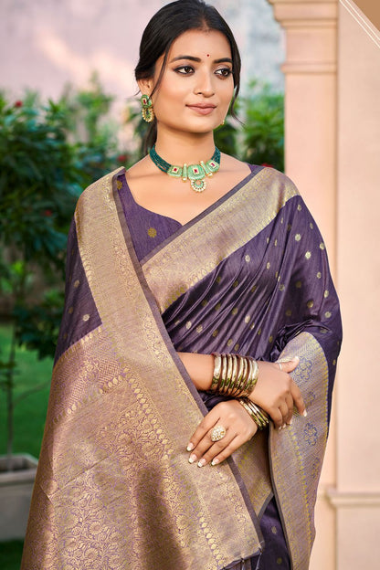 Purple Wedding Silk Saree With Blouse SFSGM118702