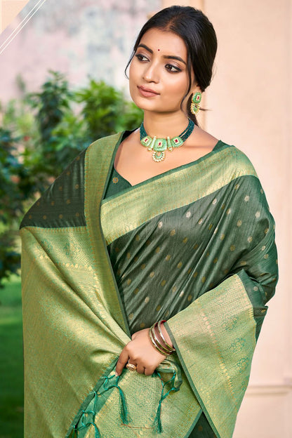 Green Wedding Silk Saree With Blouse SFSGM118703