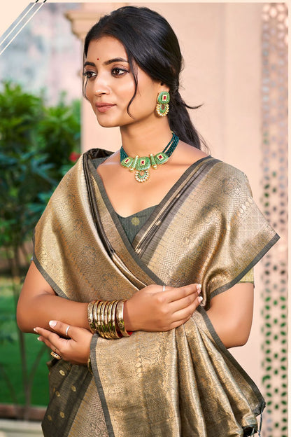Grey Wedding Silk Saree With Blouse SFSGM118705