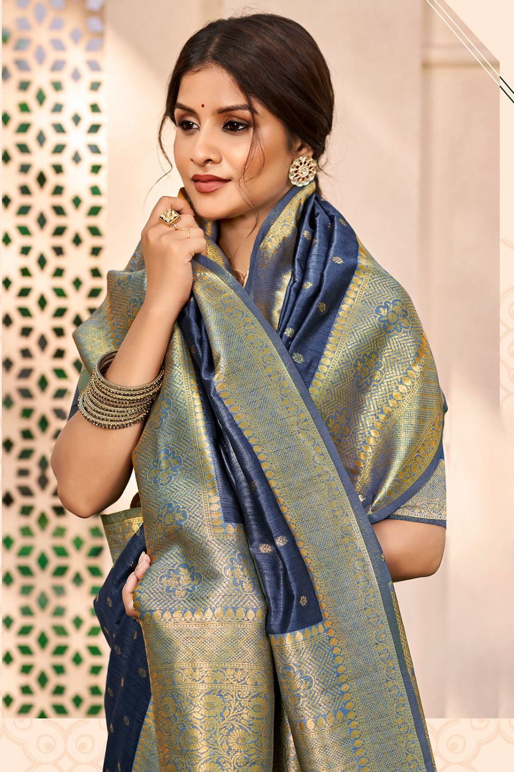 Blue Wedding Silk Saree With Blouse SFSGM118706