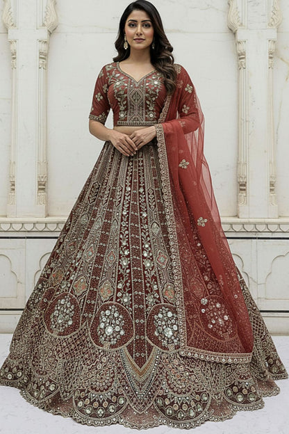 Brown Bridal Engagement Organza Lehenga Choli SFANJ3205