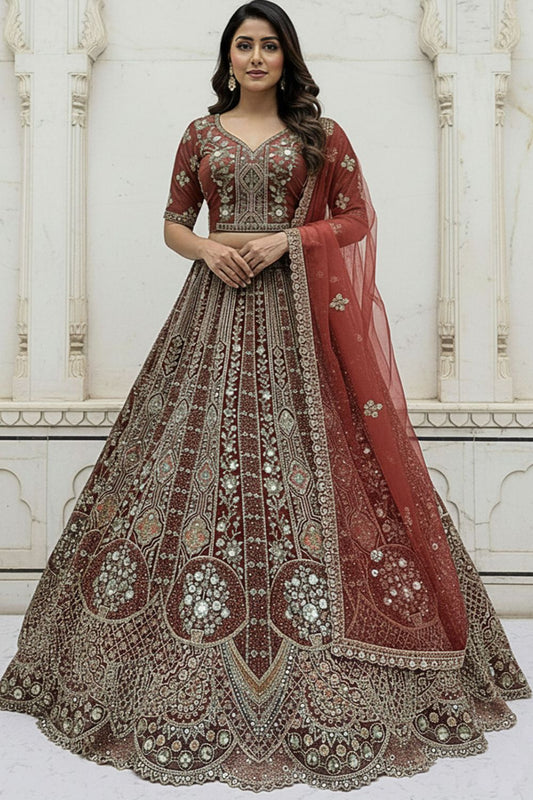 Brown Bridal Engagement Organza Lehenga Choli SFANJ3205