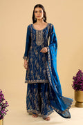 Blue Silk Salwar Kameez - SFPRF280102R
