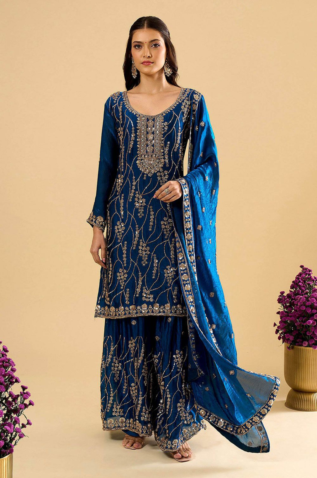 Blue Silk Salwar Kameez - SFPRF280102R