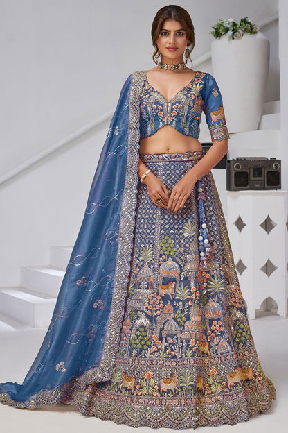 Blue Organza Lehenga Choli - SFRELS6527