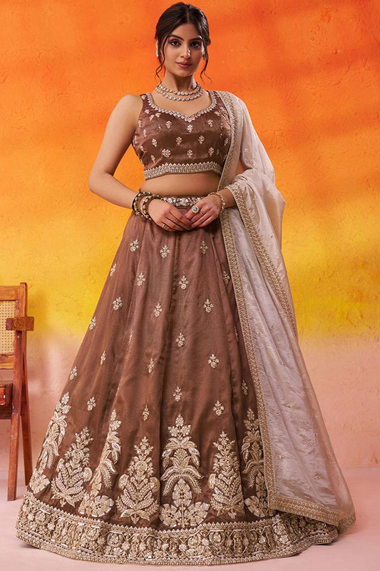 Brown Tissue Wedding Lehenga Choli SFROY565701