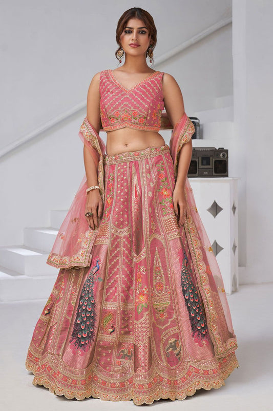 Pink Banarasi Lehenga Choli - SFRELS6516
