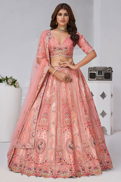 Pink Banarasi Lehenga Choli - SFRELS6521