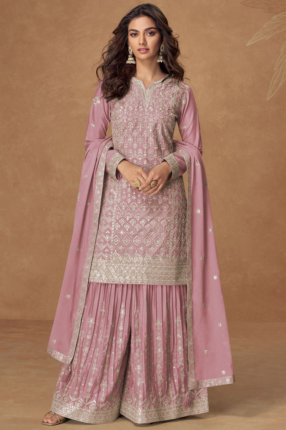Pink Wedding Chinnon Silk Palazzo Suit SFYS155504R