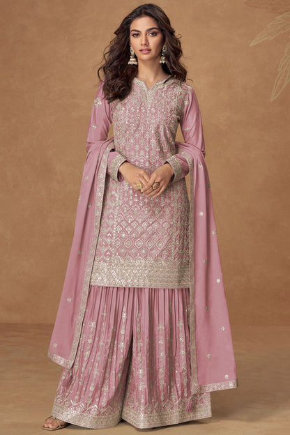 Pink Wedding Chinnon Silk Palazzo Suit SFYS155504R