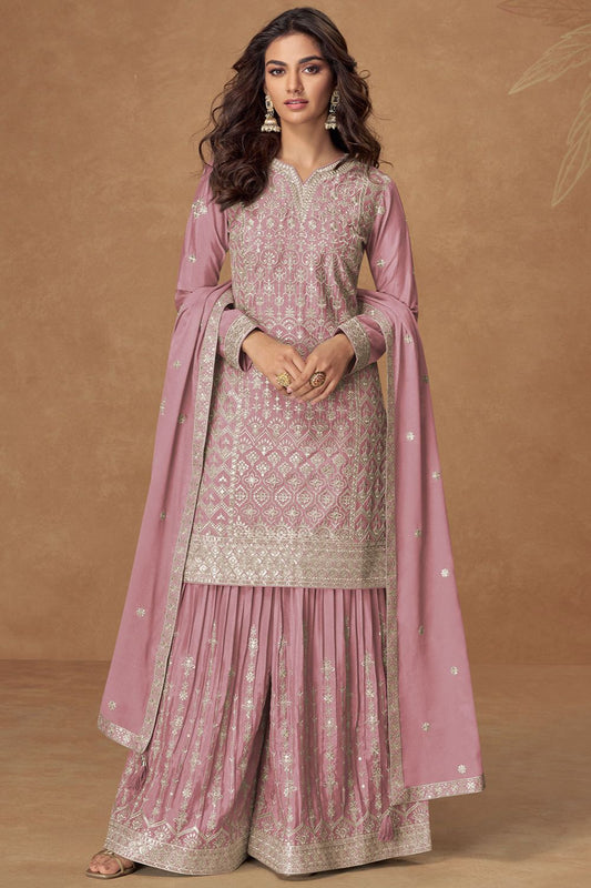 Pink Wedding Chinnon Silk Palazzo Suit SFYS155504R