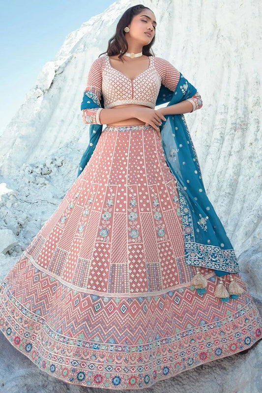 Pink Georgette Wedding Reception Lehenga Choli SFARY22304