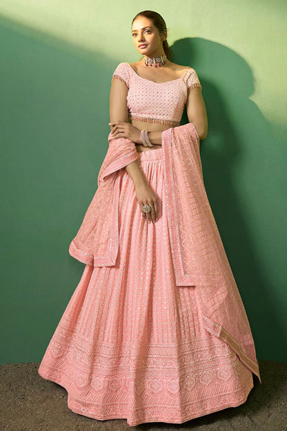 Pink Engagement Georgette Lehenga Choli SFARY19105