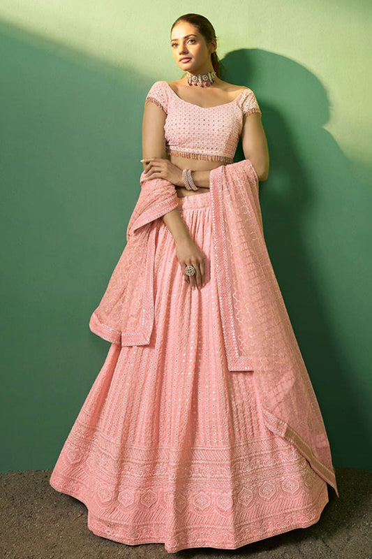 Pink Engagement Georgette Lehenga Choli SFARY19105