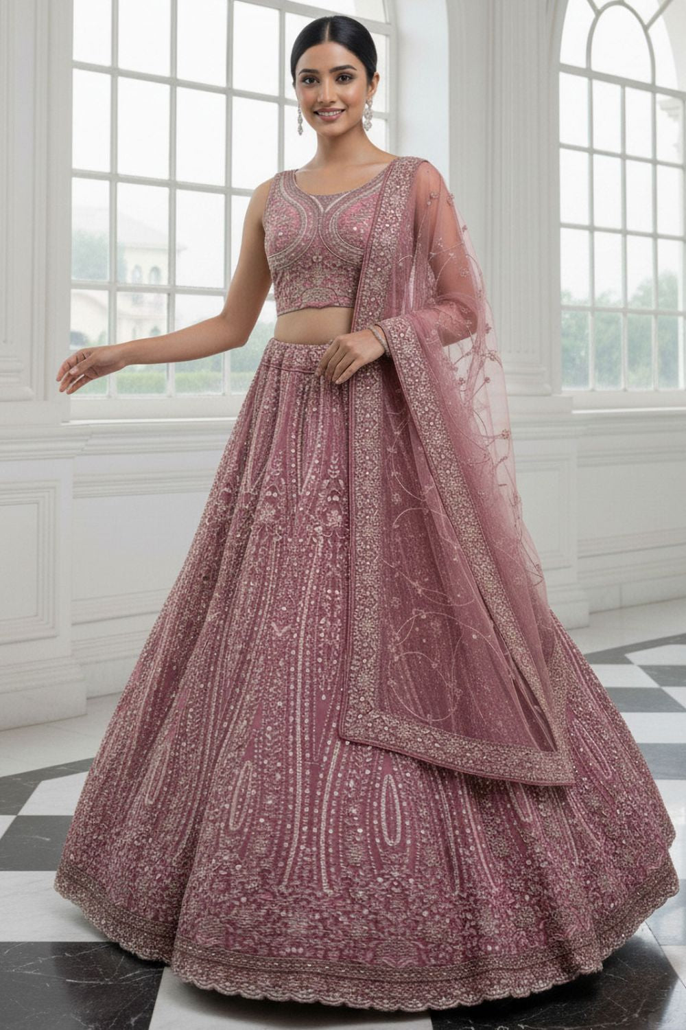 Pink Net Lehenga Choli - SFANJ3222