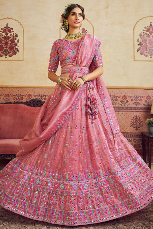 Pink Organza Lehenga Choli - SFROY553904