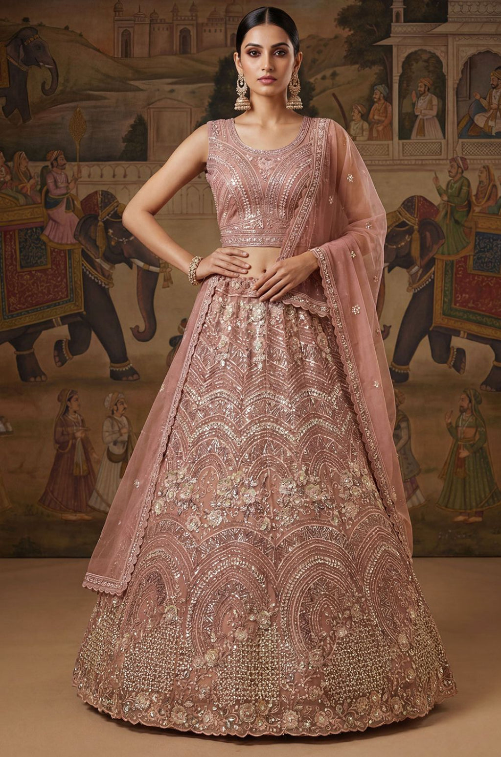 Pink Net Lehenga Choli - SFANJ3254