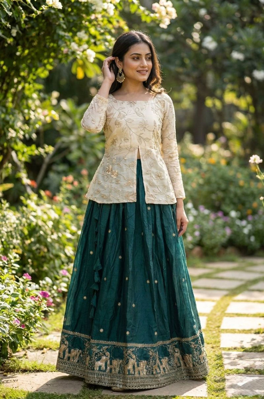 Green Silk Salwar Kameez - SFROY572501R