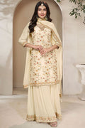 Cream Sharara Kameez Palazzo Suit Readymade In Silk SFVNF1704R