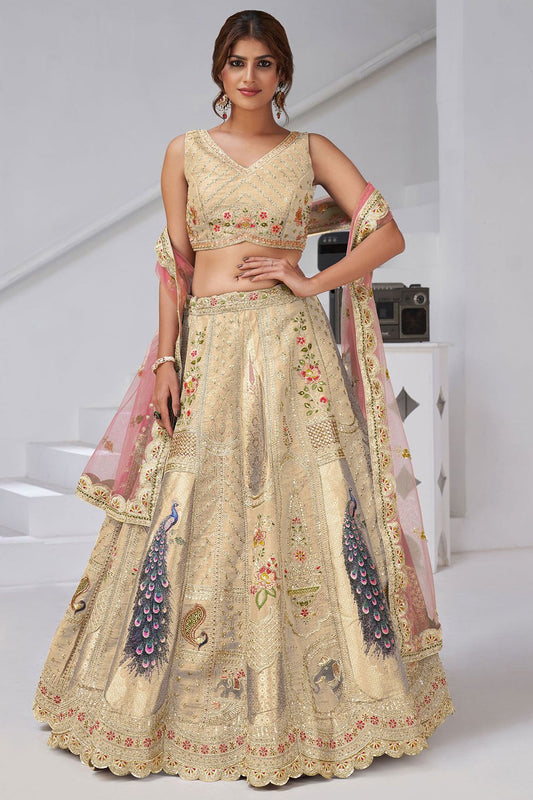 Cream Banarasi Lehenga Choli - SFRELS6515