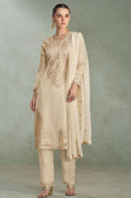 Cream Silk Salwar Kameez - SFSMT57701R