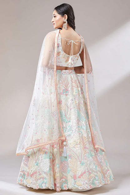 Cream Cocktail Evening Net Lehenga Choli SFROY522401