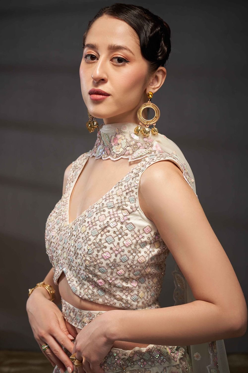 Cream Net Wedding Lehenga Choli Zarkan Work SFROY522432