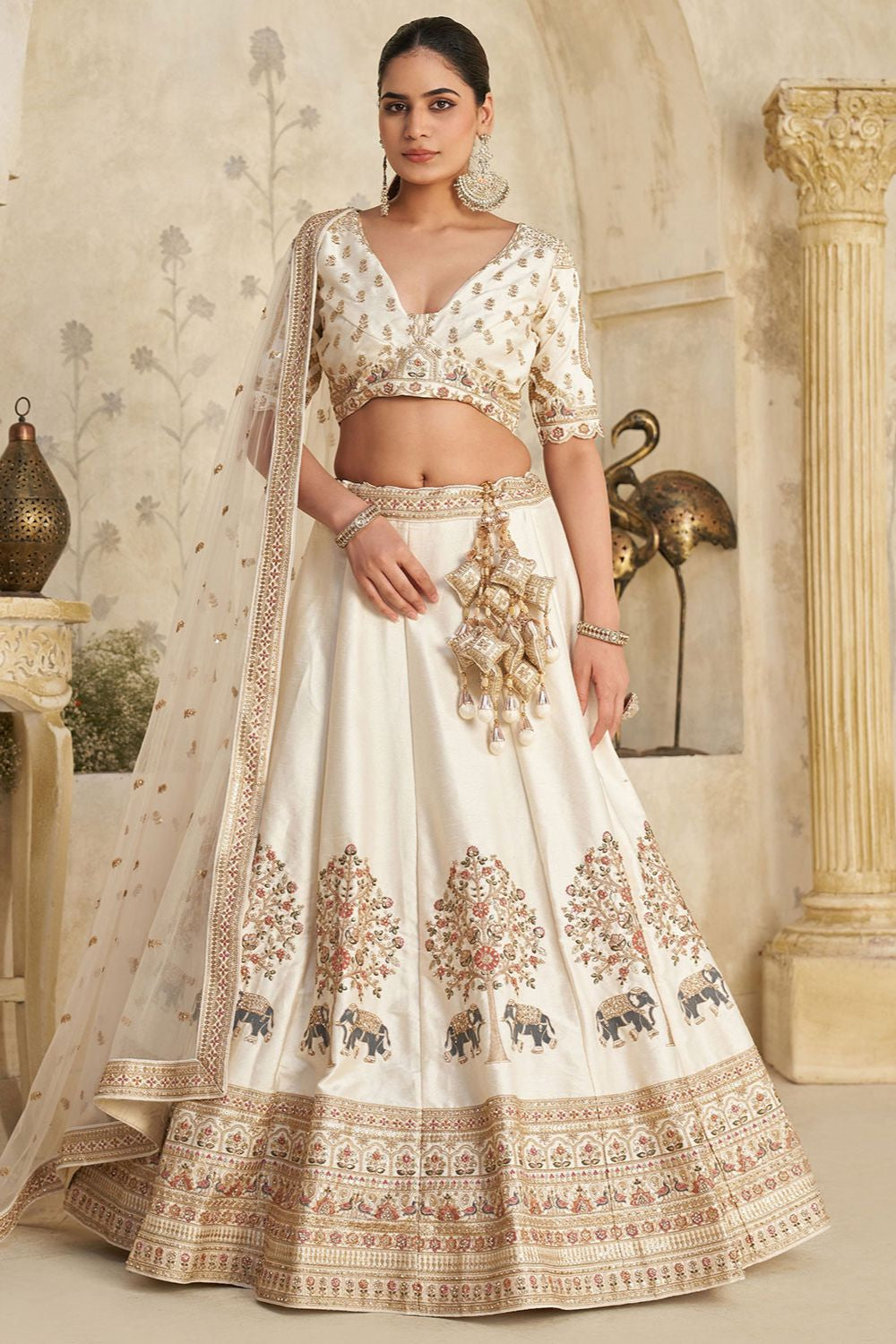Cream Silk Lehenga Choli - SFRELS6501