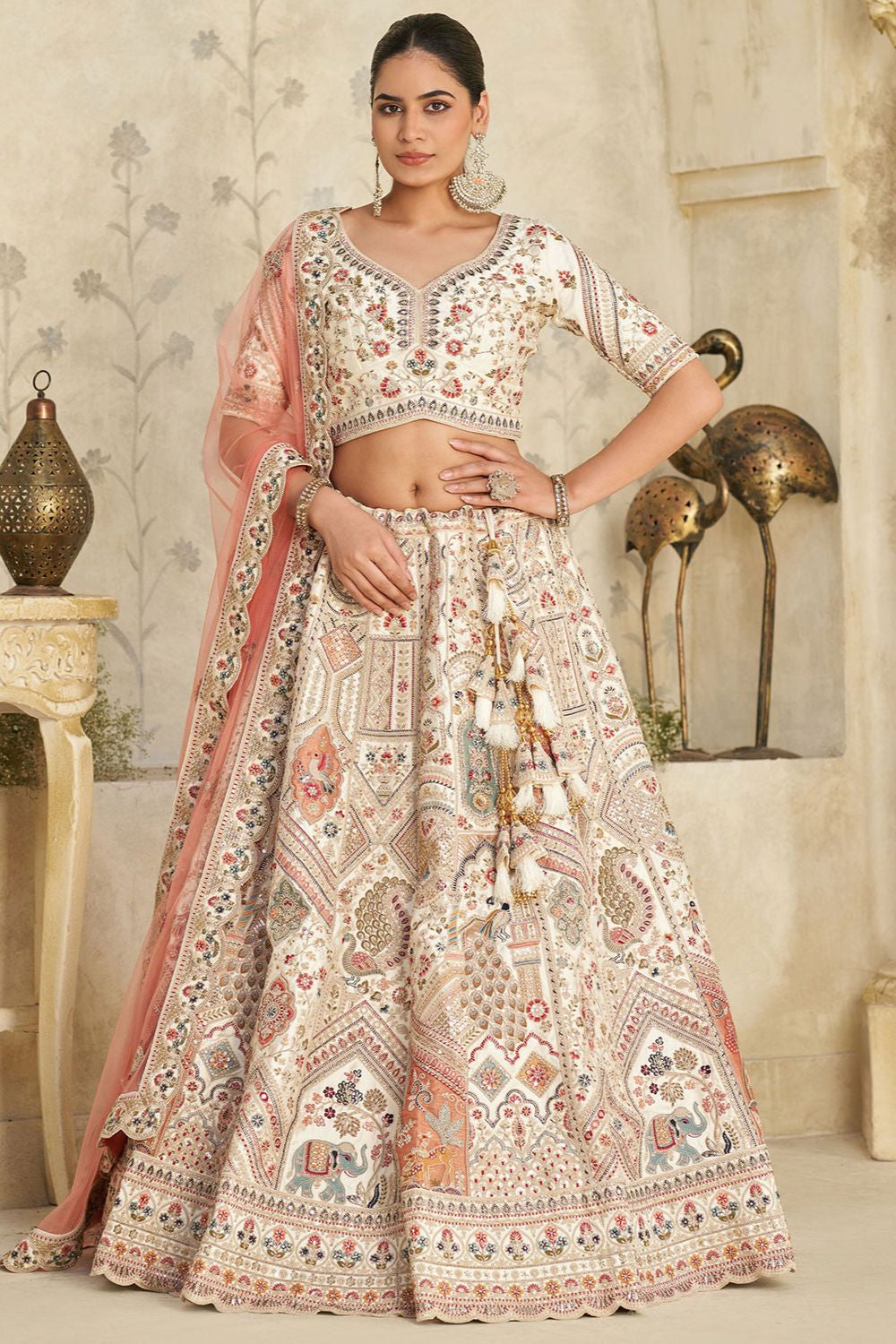 Cream Silk Lehenga Choli - SFRELS6506