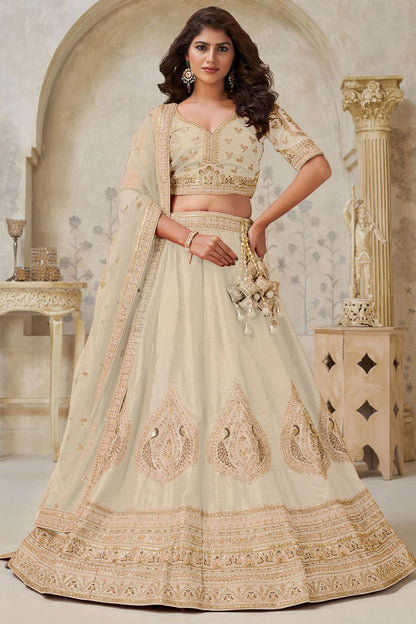Cream Silk Lehenga Choli - SFRELS6508
