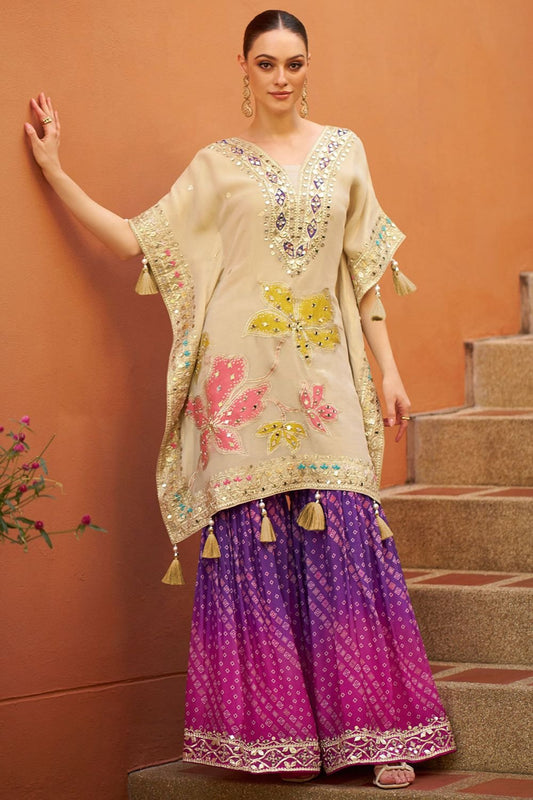 Cream Silk Salwar Kameez - SFSMT51202R