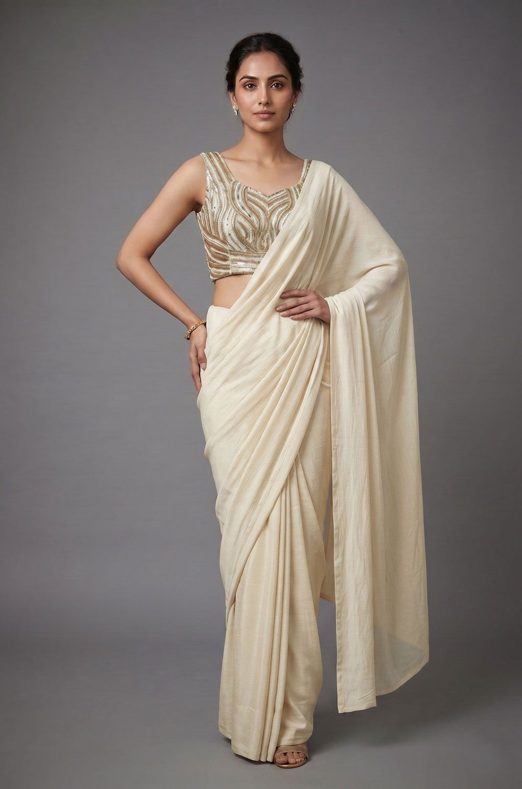 Cream Georgette Sarees - SFCRT7302
