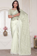Cream Wedding Reception Cocktail Silk Sarees SFNRF59002