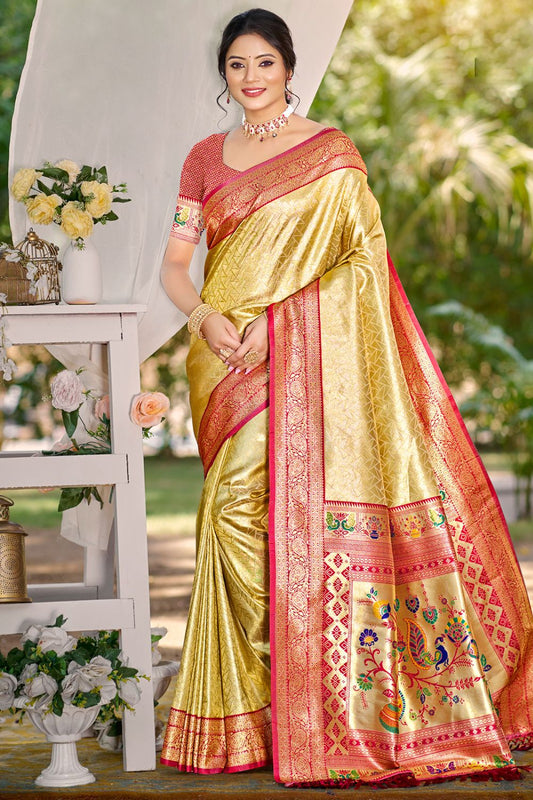 Cream Kanjivaram Silk Wedding Sarees With Blouse  SFSGM119006
