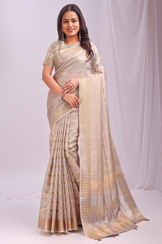 Cream Sleek Organza Casual Sarees With Blouse SFAST11506