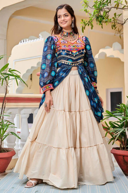 Cream Pure Cotton Katchi Work Chaniya Choli Ready To Wear SFROY551301R