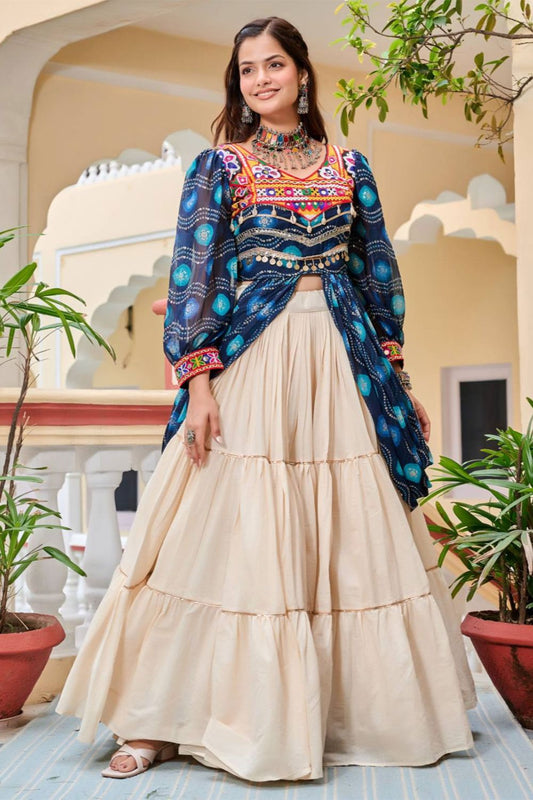 Cream Pure Cotton Katchi Work Chaniya Choli Ready To Wear SFROY551301R