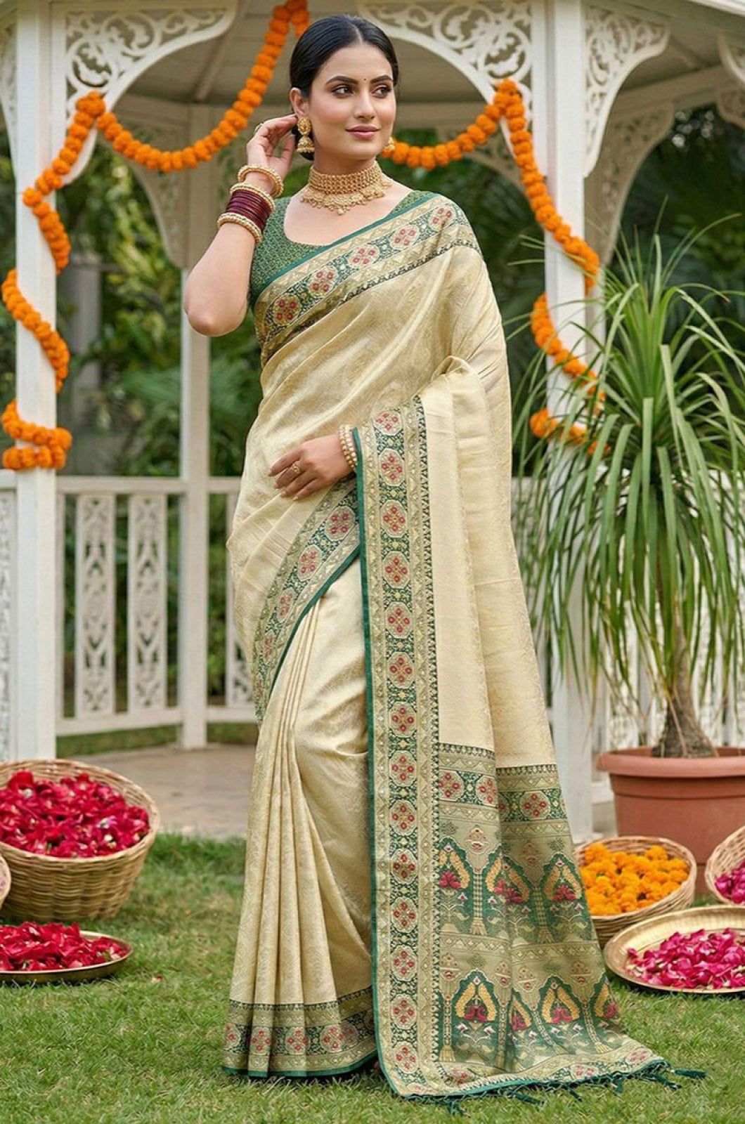 Cream Silk Sarees - SFAST21402