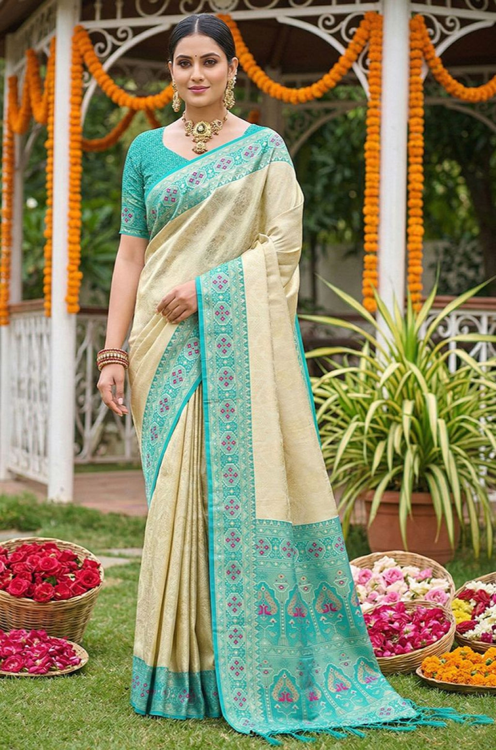 Cream Silk Sarees - SFAST21404