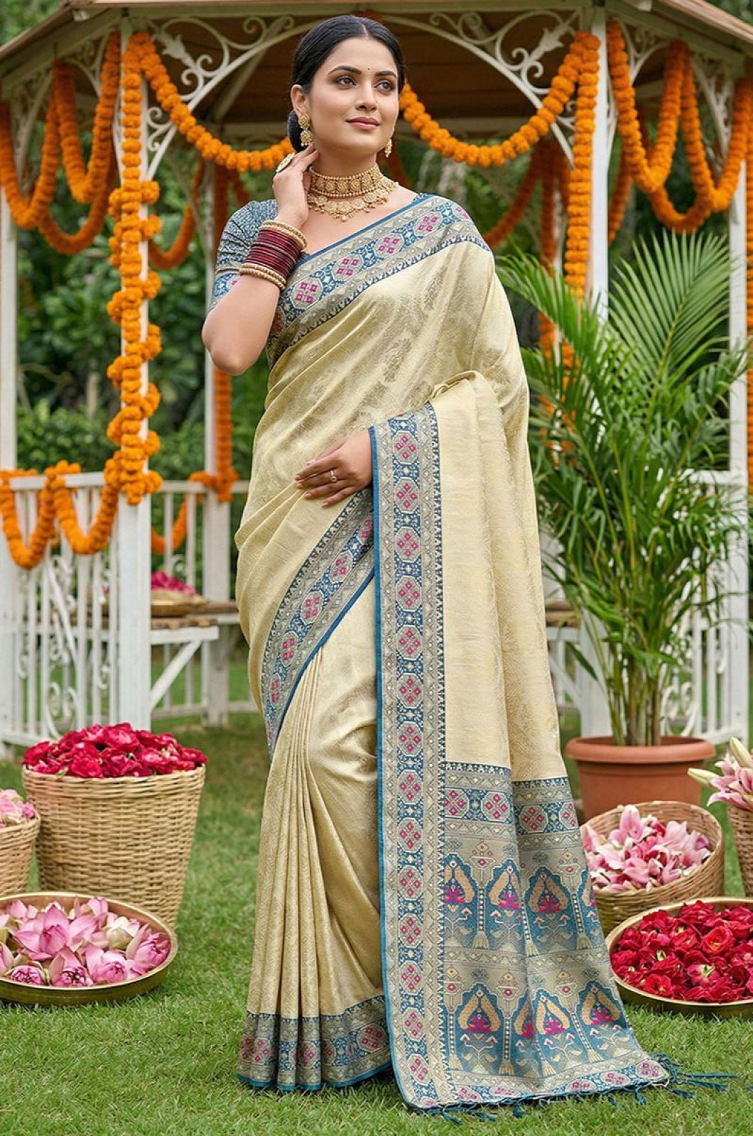 Cream Silk Sarees - SFAST21405