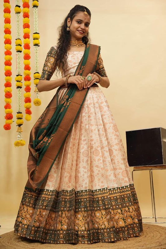 Cream Silk Wedding Sangeet Silk  Lehenga Choli  SFROY539003
