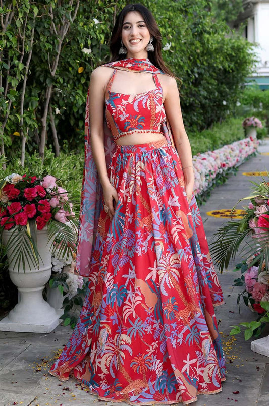 Red Georgette Lehenga Choli - SFPRF229203