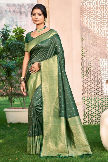 Green Wedding Silk Saree With Blouse SFSGM118703