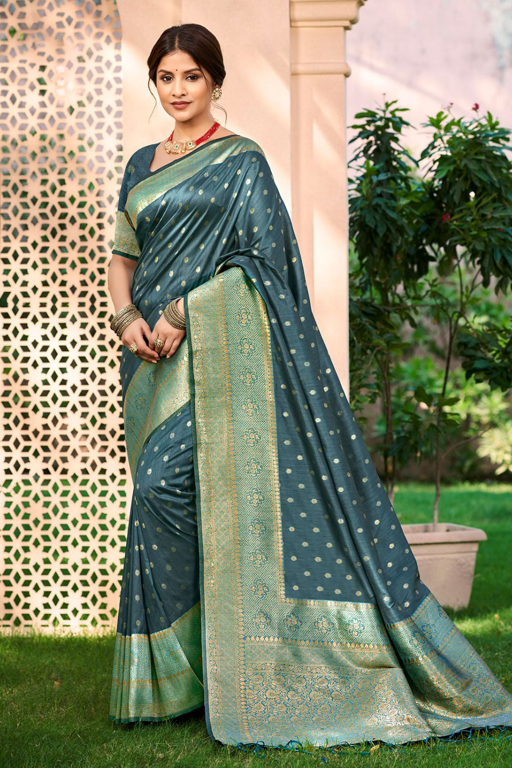 Turquoise Wedding Silk Saree With Blouse  SFSGM118701