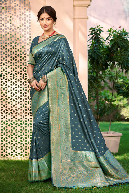 Turquoise Wedding Silk Saree With Blouse  SFSGM118701